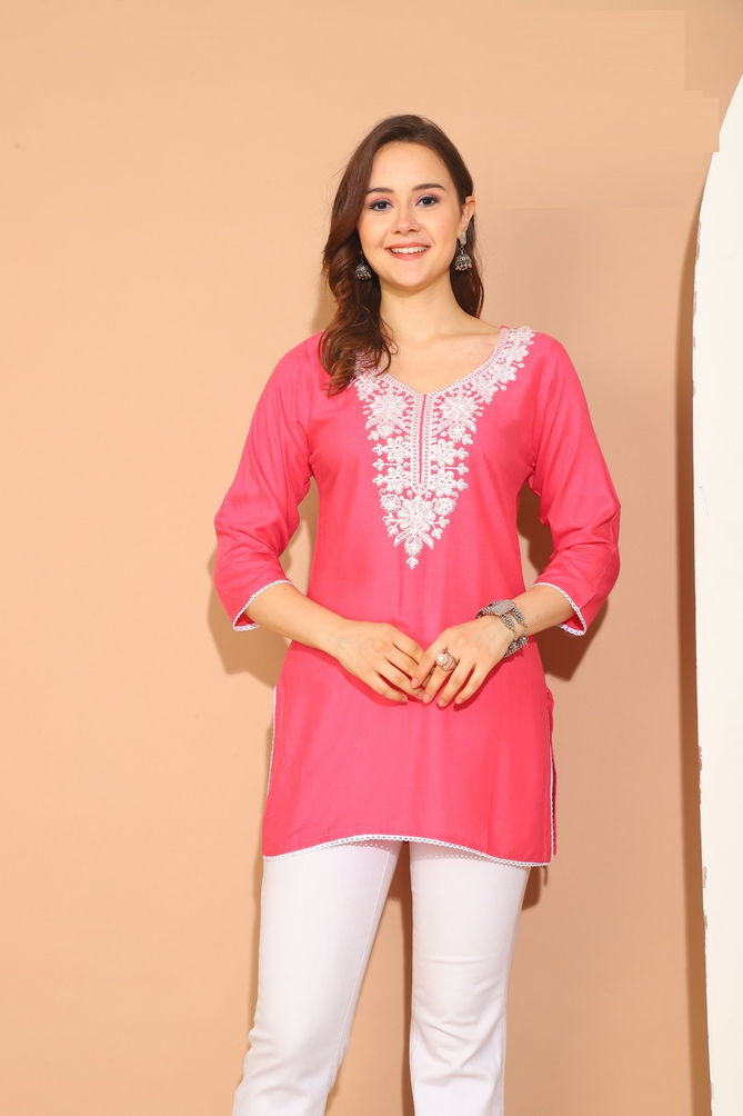 Saamya By Trendy Designer Rayon Short Kurti Wholesale Price In Surat
